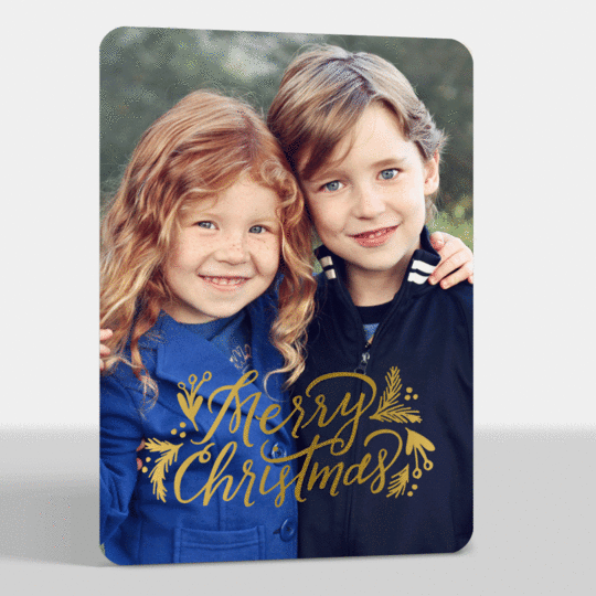 Gilded Greenery Gold Foil Flat Holiday Photo Cards